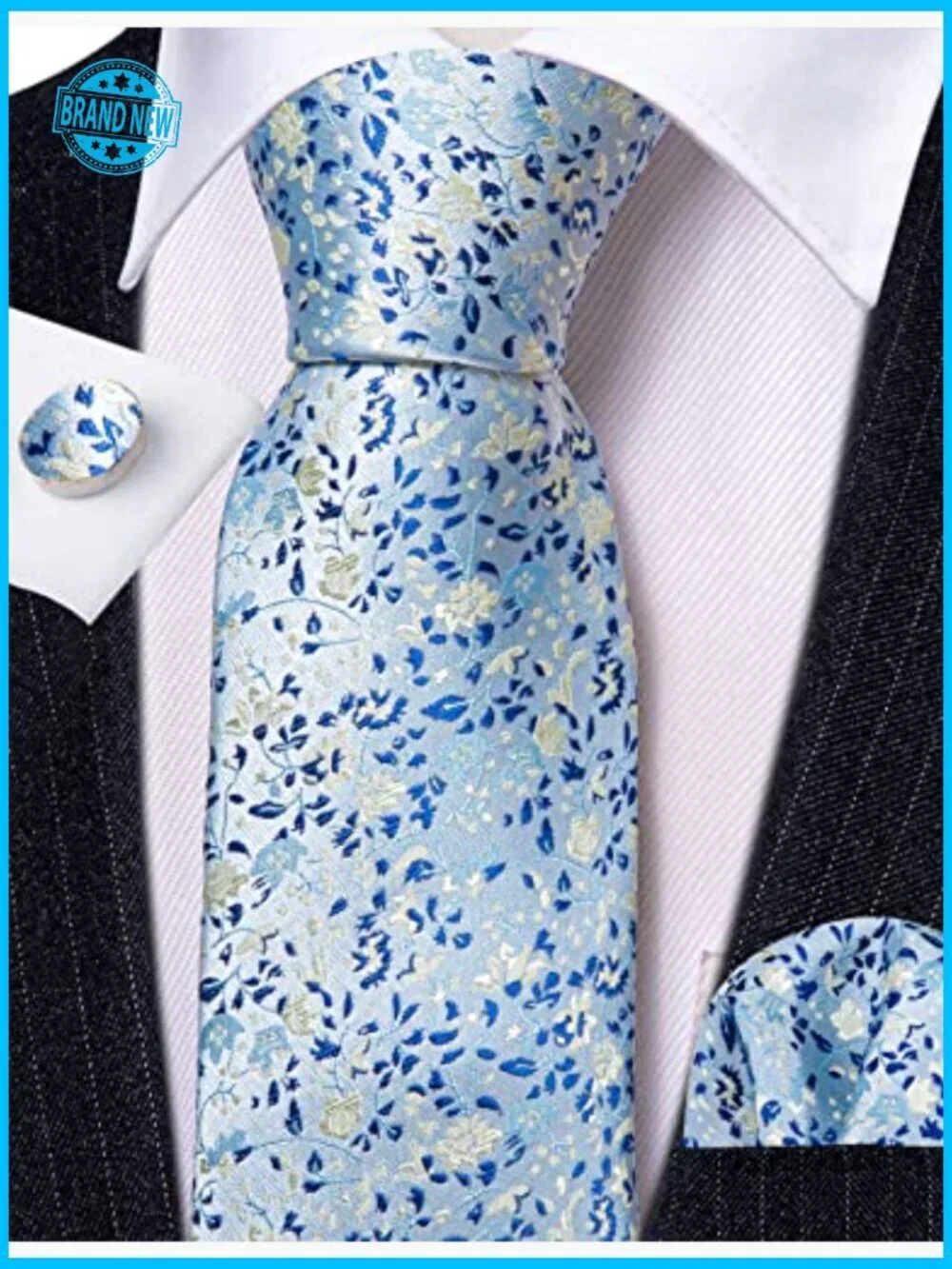 Silk Floral Tie Set with Cufflinks Elegant Retro Wedding Party Accessories